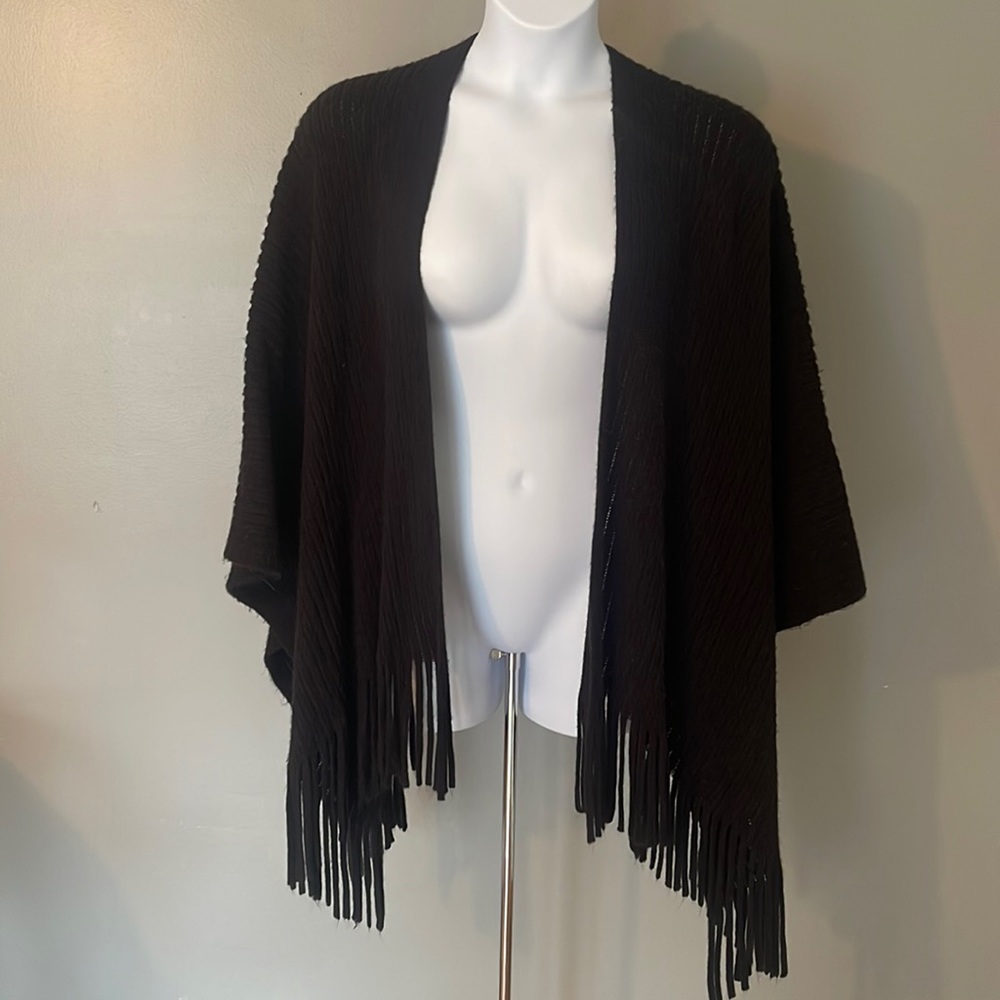 Ribbed Knit Poncho - Plus